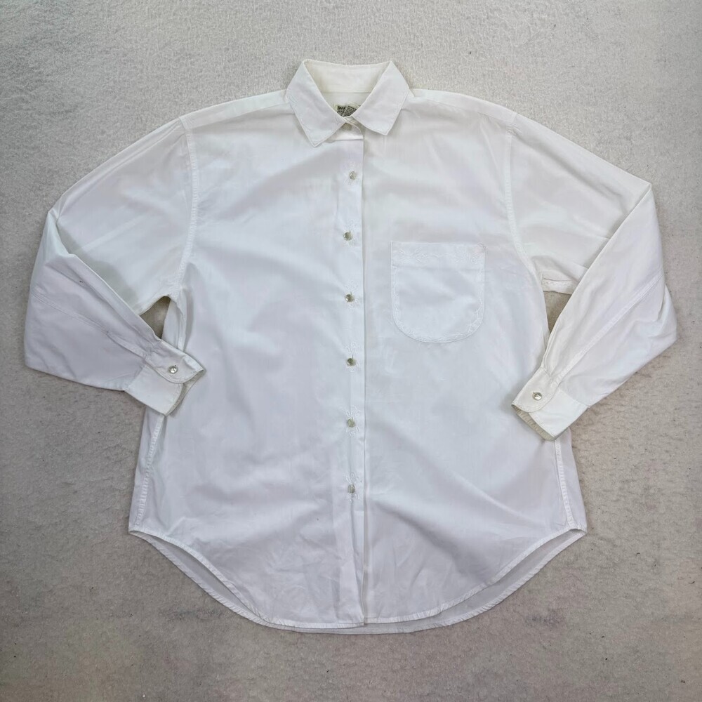 Banana Republic 80s Women's Cotton White Embroidered Oversized Button Shirt Sz S
